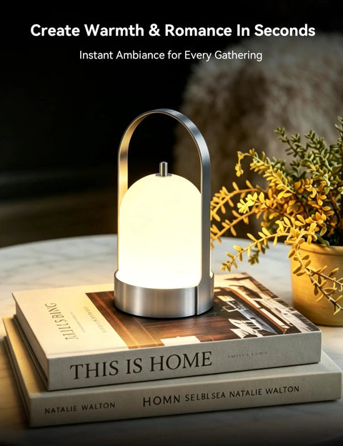 Portable Grab And Go Cordless Table Lamp With 4000mAh Battery, 4 Level Dimmable Touch Lamp, IP44 Waterproof Lantern For Bedroom Bathroom Patio Balcony Bar Camping Party, Rechargeable LED Light In Nickel Finish