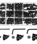Black 219-Piece Metric M4 M5 M6 Flat Head Socket Cap Screws And Nuts Set In Alloy Steel With Hex Socket Drive