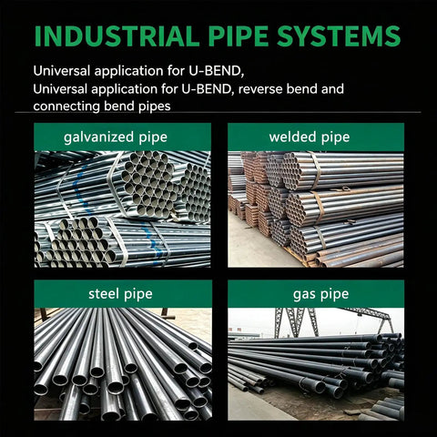 Industrial pipe systems featuring galvanized, welded, steel, and gas pipes for versatile applications including U-BEND.