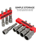 Magnetic One Quarter Inch Hex Shank Impact Nut Driver Set, 8 Piece, Cr V Steel in storage case, sizes 6 to 13 mm.