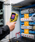 Handheld Thermal Camera With 320x240 TISR Resolution And 120x90 IR High Resolution, Minus Four To One Thousand Twenty Two Fahrenheit Range, 25 Hz Frame Rate, Portable Infrared Imager For Home Inspections, HVAC Maintenance Pros And PC Analysis in use inspecting electrical panel