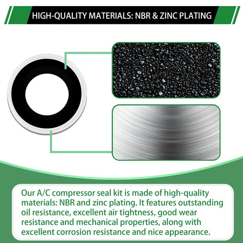 110 Piece Air Conditioning Compressor Seal Washers Assortment Kit With 12 Sizes showing NBR seal and zinc plating
