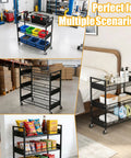 Heavy Duty 3 Tier Metal Utility Cart With Locking Casters And 330 Lbs Load Capacity Rolling Storage Organizer in various settings