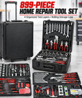 Top Shelf 899 Piece Rolling Toolbox Set With Four Deep Compartments For Tough Home Repairs Garage Mods Diy Fixes And Everyday Handyman Grindin In Sleek Black Finishing with organized tools displayed.