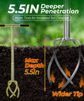 Twist Tiller Hand Tool With Removable Big Claw Garden Claw Cultivator showing 5.5-inch depth penetration in soil.