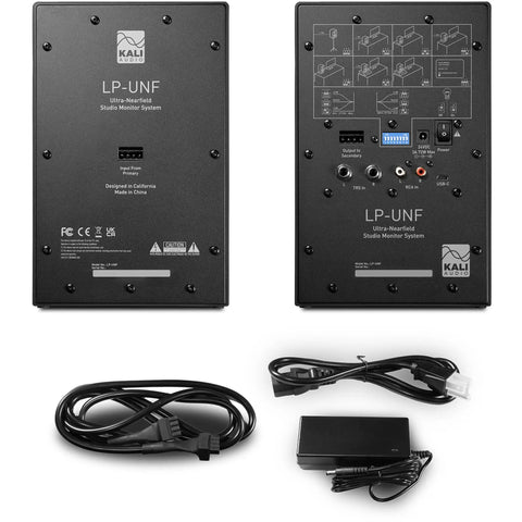 Back view of Ultra Nearfield Studio Monitor System with input ports and power cables, designed for mixing pros.
