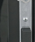 Heavy Duty 19 Inch Network Cabinet Server Rack Enclosure locking mechanism close-up for secure tech equipment storage.