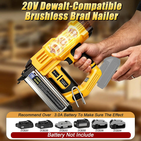 Heavy Duty Cordless Two In One Brad Nailer And Stapler Set For Woodworking and Trim Work being held by a user.
