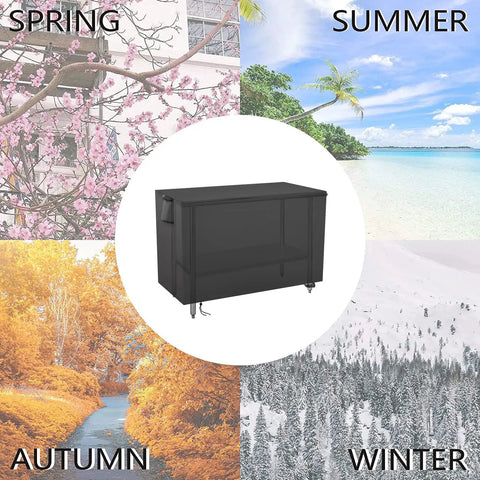 Outdoor Prep Table Cover 48 Inch Waterproof UV Resistant Fadeproof Patio Table Shield For Stainless Steel BBQ Grills And Outdoor Tables All Season Protection Fits 48 By 24 By 35 Inches with seasonal backgrounds.