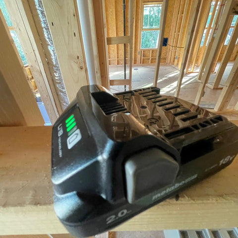 18V 2.0Ah Lithium Ion Battery with Fuel Gauge for Power Tools, lightweight slide type pack at about 0.84 lb, battery level indicator