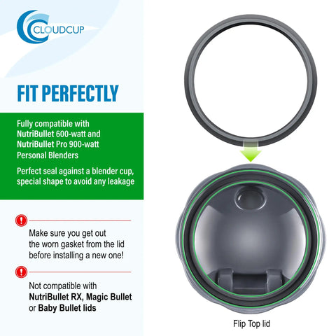Gasket Seal Ring Replacement for Blenders 900 Series 600W And 900W showing compatibility with NutriBullet, green highlights.