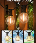 Outdoor String Lights 50 Ft Weatherproof With 27 Vintage Shatterproof LED Edison Bulbs showing IP45 waterproof feature