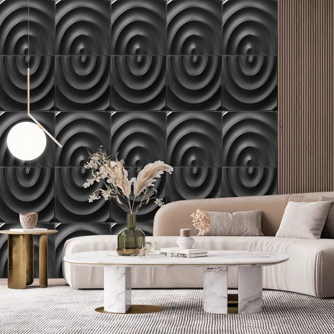 Black Semicircle 3D Wall Panels With Peel And Stick Tape For DIY Interior Wall Decor Pack Of 12 Tiles Covering 32.34 Sq Ft With Strong Adhesive Backing And Easy Install No Glue Needed