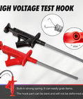 Red and black high voltage test hooks from All In One 29 Piece Multimeter Test Leads Kit With Replaceable Wire Piercing Probes.
