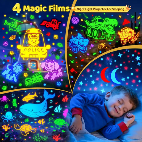 All In One Outdoor Speaker Sleep Sound Machine With Projector Star Light, 4 films projecting images and child sleeping