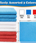 12 Pack Microfiber Cleaning Cloths For Cars And Home, Lint Free No Cap Streak Free Towels, bulk in white, blue, and red, 11.5 inch