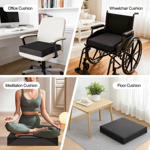 Ergonomic Recliner Seat Cushion 18 By 18 Inch Thick Gel Fill For Seniors To Pop Up Easy On Sofas Couches And Chairs With Durable Dark Grey Slipcover Fabric Perfect For Pain Relief And Comfort in office, wheelchair, meditation, and floor settings.