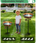 Rust Resistant Metal Bird Bath For Outside With 12 Inch Wide Bowl And 3 Inch Deep Water, 36 Inch Tall On Stable Five Prong Stake.