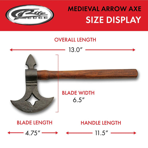 Handcrafted Medieval Axe 13 Inch Replica With Wood Handle And Carbon Steel Head For Display, Costume And Collectors size chart