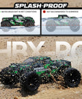 All Terrain 1 To 18 Scale RC Truck 4WD Waterproof Off Road Vehicle splashing through mud, showcasing splash-proof feature