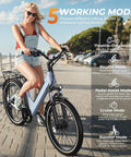 Woman on Electric Bike For Adults With 1000W Peak Motor 20 MPH Top Speed 26 Inch Step Through Frame 50 Mile Range 48V Removable Battery