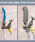 Comparison of uninsulated vs insulated faucet with Five Pack Three Quarters Inch ID Foam Pipe Insulation Tubes Sixteen Point Nine Inch Length Grey