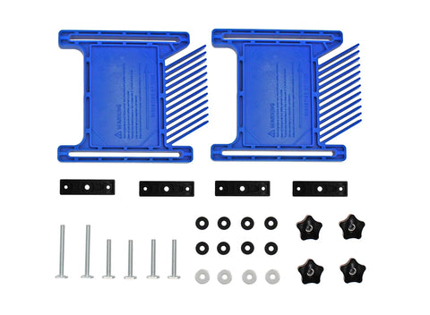 All Purpose Featherboard For Table Saws And Router Tables Offering No Sweat Mounting, includes blue featherboards and hardware.
