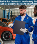 Gasket material sheet, non-asbestos high-temperature, dark gray 15 x 11.8 in, held by mechanic in auto shop