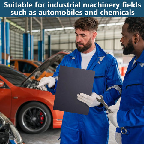 Gasket material sheet, non-asbestos high-temperature, dark gray 15 x 11.8 in, held by mechanic in auto shop