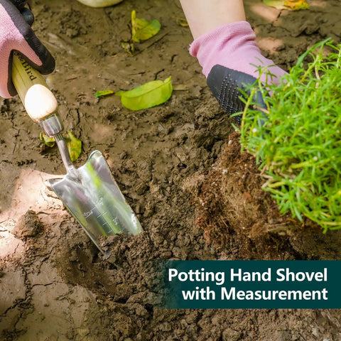 Using Three Piece Garden Tool Set With Wooden Handles Stainless Steel Trowel Weeding Fork And Digging Shovel For Planting Aeration