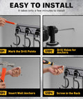 Steps to install 68 Inch All Metal Adjustable Garden Tool Organizer For Garage Wall Mount With Heavy Duty Iron Hooks and Tool Hangers.