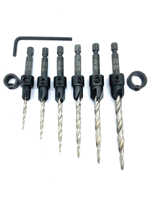 Adjustable Wood Countersink Drill Bit Set For Woodworking Six Sizes With Tapered Bits Pro Grade Handy HSS M2 Four Flute Countersink Cutter