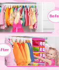 Before and after using Two Pack Kids Week Clothes Organizer 59.5 By 18 Inch Hanging Closet Organizer with 14 pockets for weekdays