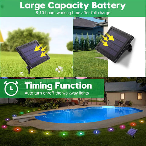 RGB Pathway Lights 42 Ft With USB Charging Waterproof Yard Garden Walkway Lights beside pool with solar panel charging