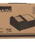 Makita DC18RC Charger box for 7.2 to 18V power tools with 120V input and rapid optimum charging tech, illustrated on packaging.