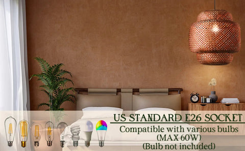 Hand Woven Bamboo Pendant Light 16 By 17 Inch Rattan Hanging Lamp With Wicker Basket Shades in bedroom setting