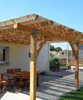 Beefed Up Heavy Duty 4x4 Post Caps Tie Brackets Actual 3.5 By 3.5 Inches 4 Pack Galvanized Steel Pergola Connector Brackets For Wood Posts Gazebo And Deck Beams Black Finish installed on wooden pergola