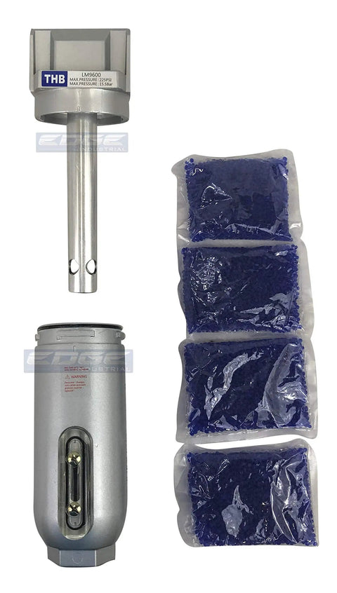 Industrial Grade In Line Desiccant Air Dryer With Metal Bowl And Visible Sight Glass, four desiccant bags, 1/2 inch NPT