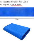 Blue 36 Inch By 9 Inch Non Slip Pool Ladder Pad Mat With Protective Cushion Between Ladder Base And Pool Liner shown in rolled and flat view.