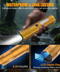 Rechargeable Ultra Bright LED Flashlight With Beast Mode Long Range And Adjustable Focus handheld in rain showing water resistance