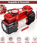 Beefy Dual Cylinder Tire Inflator Air Compressor 150 PSI 12V DC Portable Car Pump With LED Light dimensions and features
