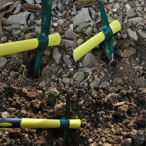 Two Piece 18 Inch Pickaxe And Mattock Hoe Set With Fiberglass Handle For Digging Weeding Flower Beds And Camping in garden soil