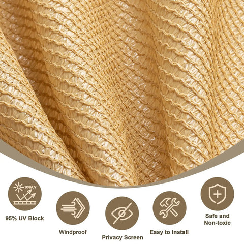 Close-up of sand-colored HDPE fabric from 8x12 Ft Sun Shade Cloth With Grommets For Pergola Patio Outdoor, 95 Percent UV Protection.