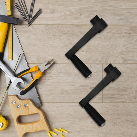 Foldable Crank Handle Nylon Rotary Grip For Milling Machine And Lathe Ergonomic Non Slip Textured, shown with tools on wood surface.