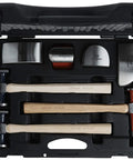 7 Piece Auto Body Hammer And Dolly Set For Dent Repair Built With Flame Treated Hickory Handles And Highly Polished Dollys In Black Case