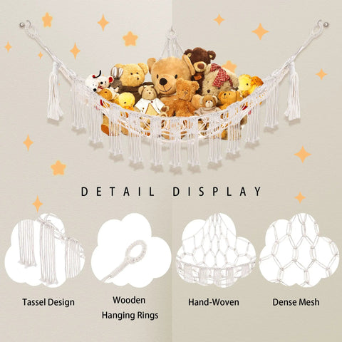 Stuffed Animal Hammock With LED Light Large Plushie Net Storage For Kids Room Decor Corner Toy Organizer On Wall