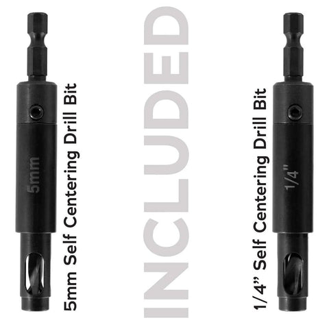 5mm and 1/4 inch self-centering drill bits included in Dual Sided Shelf Pin Jig With One Quarter Inch And Five Millimeter Self Centering Drill Bits, Adjustable Shelf Jig For Easy Alignment On Both Sides, Quick Setup Shelving Templates