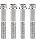 Front view of four M10 flange hex head bolts, 60mm length, 1.25mm thread pitch, silver, pack of 4.