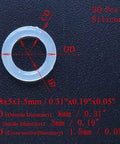 30 Pcs Silicone O Rings VMQ 8mm Outer Diameter And 5mm Inner Diameter 1.5mm Thick Food Safe Sealing Gaskets with dimensions