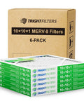 10x10x1 Air Filter 6 Pack, Durable MERV 8 Pleated HVAC Replacement For Your Home AC Furnace, box and stacked filters